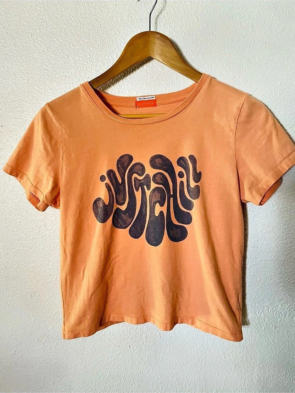 MOTHER The Cropped Itty Bitty Goodie Cropped Graphic Tee Just Chill Size Small